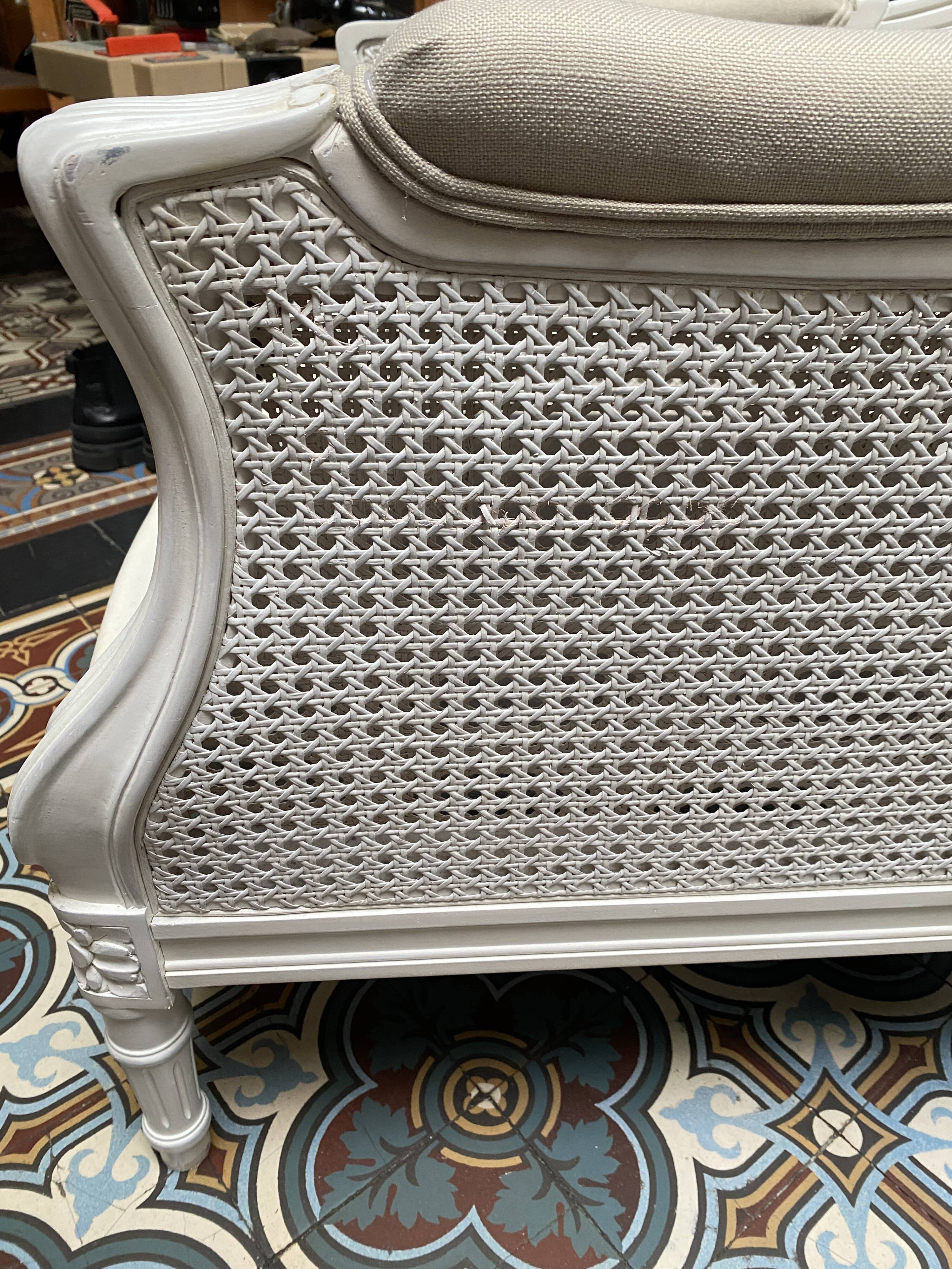 Pair of Louis XVI style caned Bergère armchairs