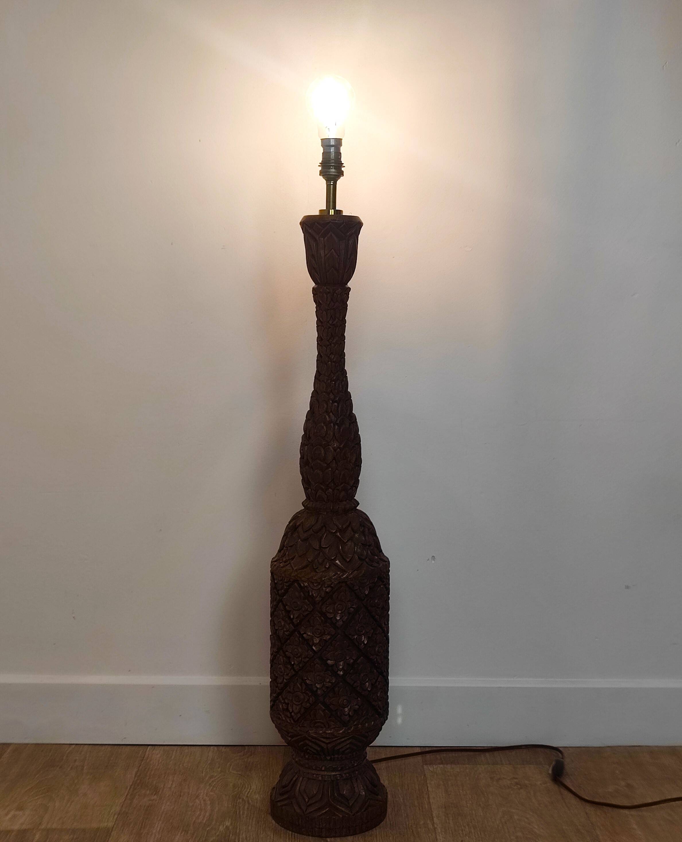 Carved wooden lamp base