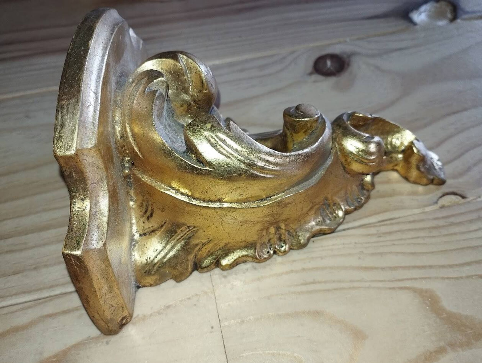 Wall console in rockwork – patinated gold decor, Louis XV style