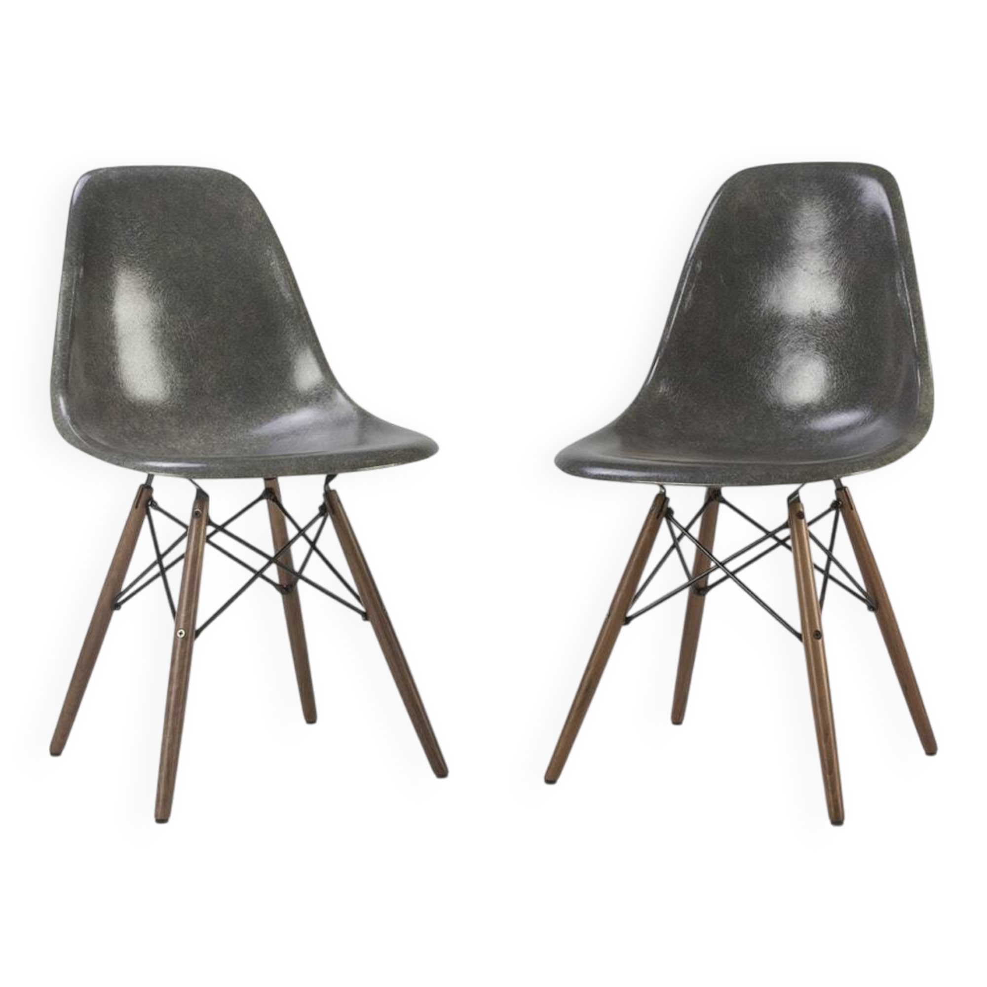 Paire de 2 chaises de salle à manger Eames DSW originales Herman Miller, gris éléphant