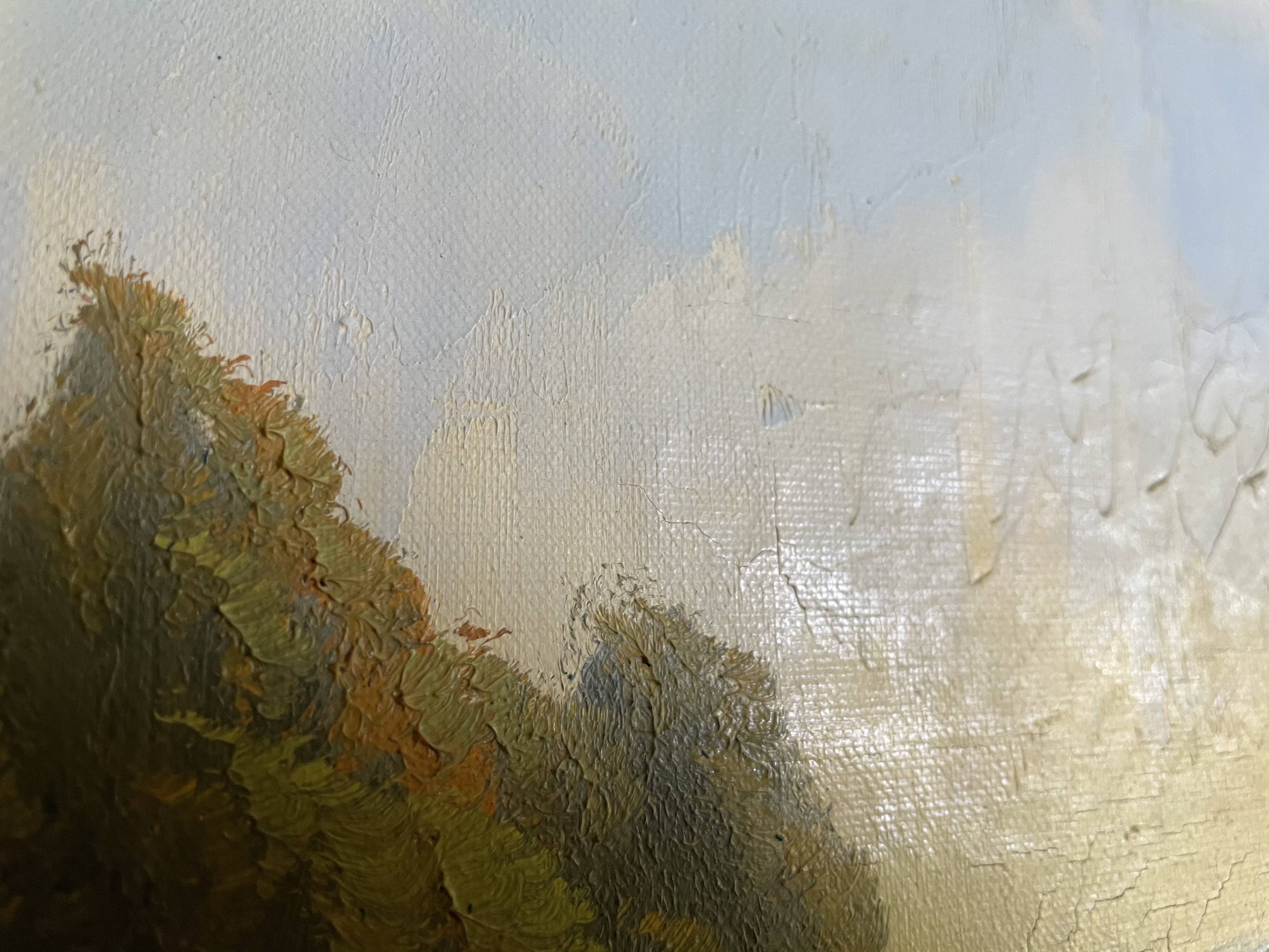 Oil on canvas framed river landscape