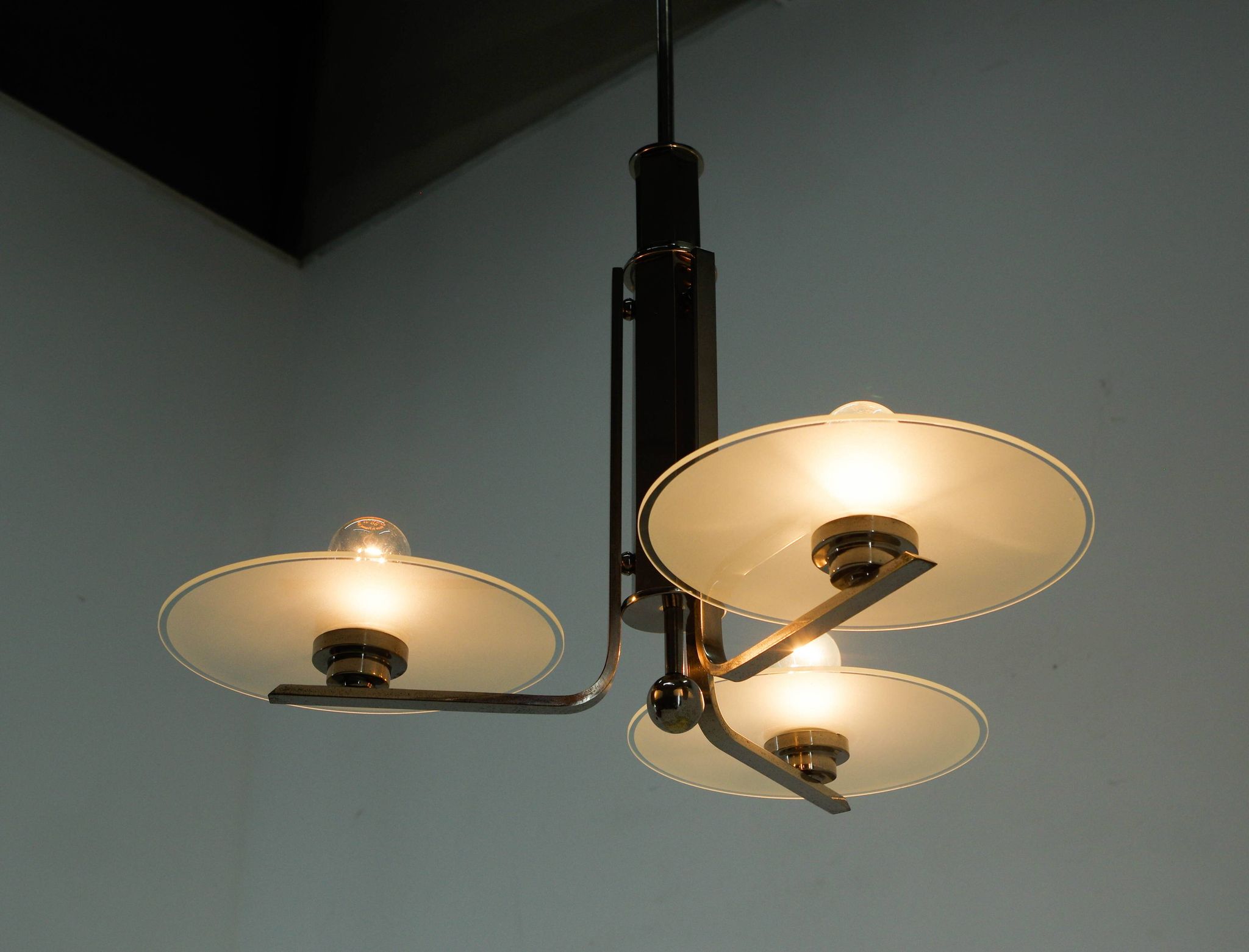 Bauhaus / Functionalist Chrome and Glass Chandelier, 1920s