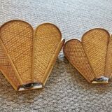 Pair of vintage "tulip" wall lights in rattan and canework