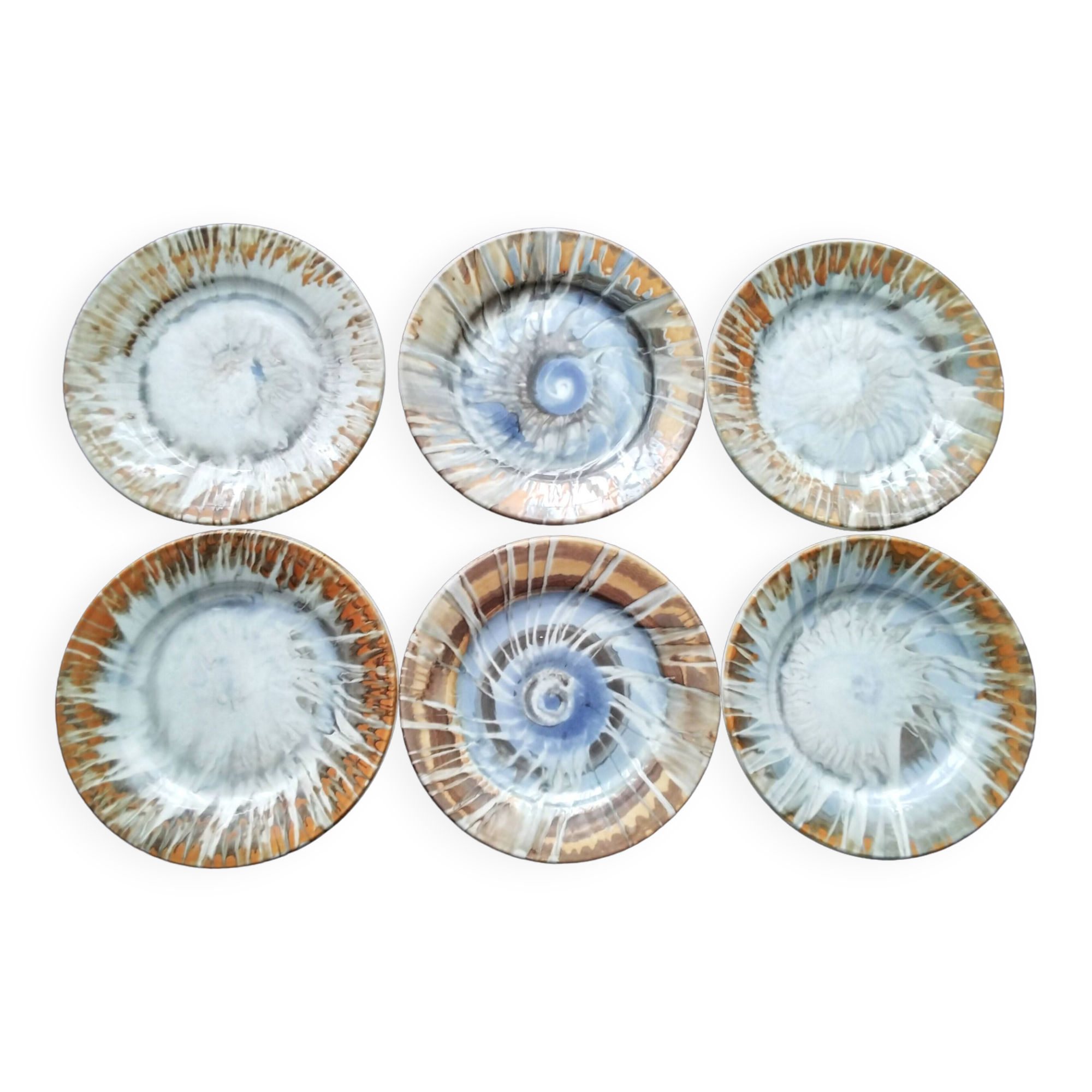 6 ceramic dinner plates. Handcrafted, handmade.