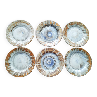 6 ceramic dinner plates. artisanal work, handmade.