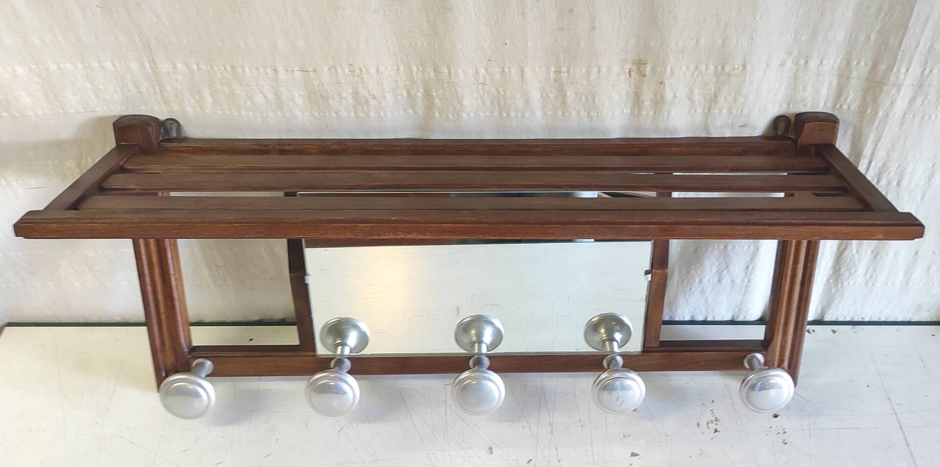 Solid wood and chrome metal coat rack - mid 20th century.
