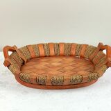 Tray in wood and wicker