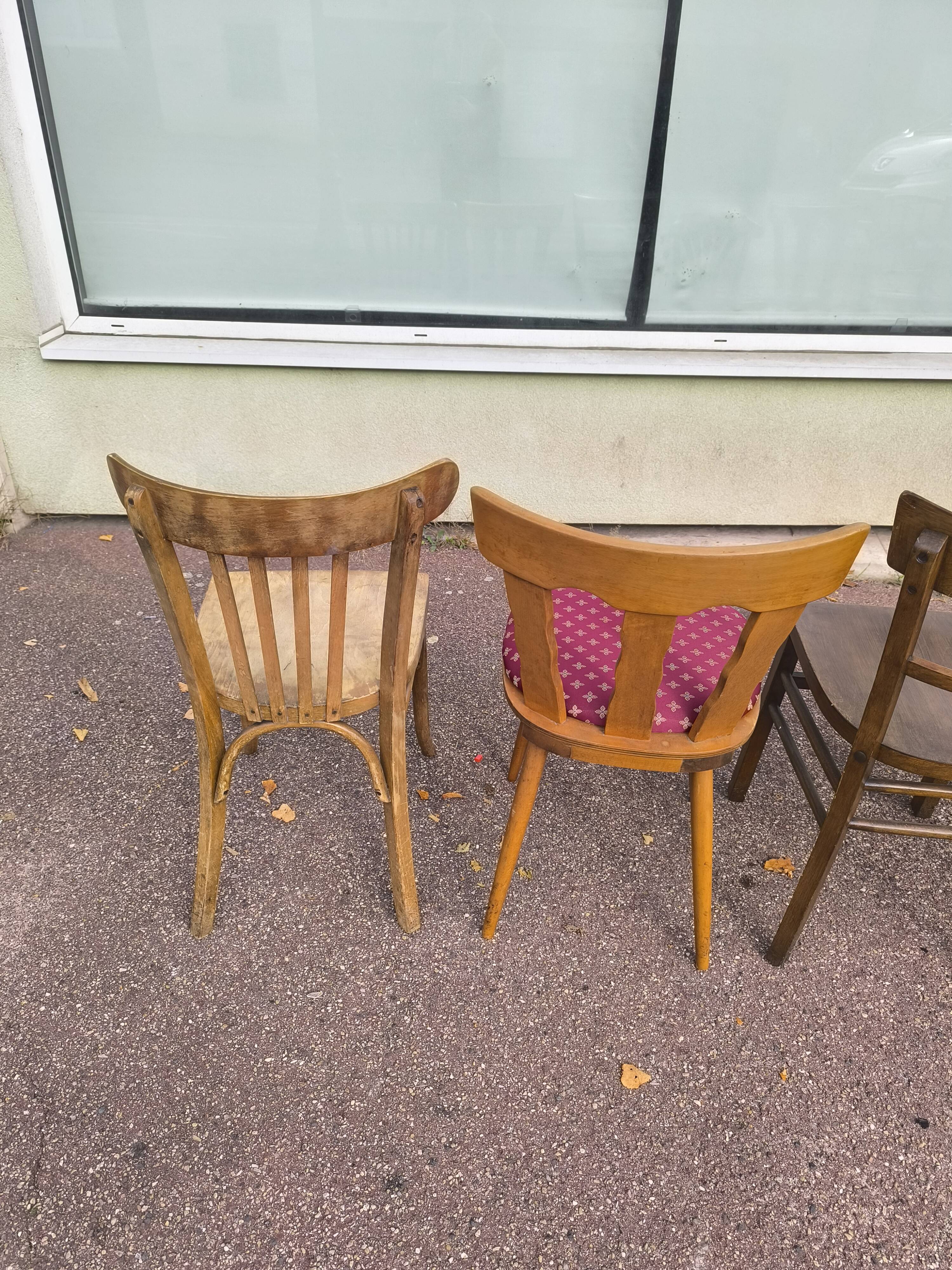 set of 6 mismatched vintage wooden bistro chairs