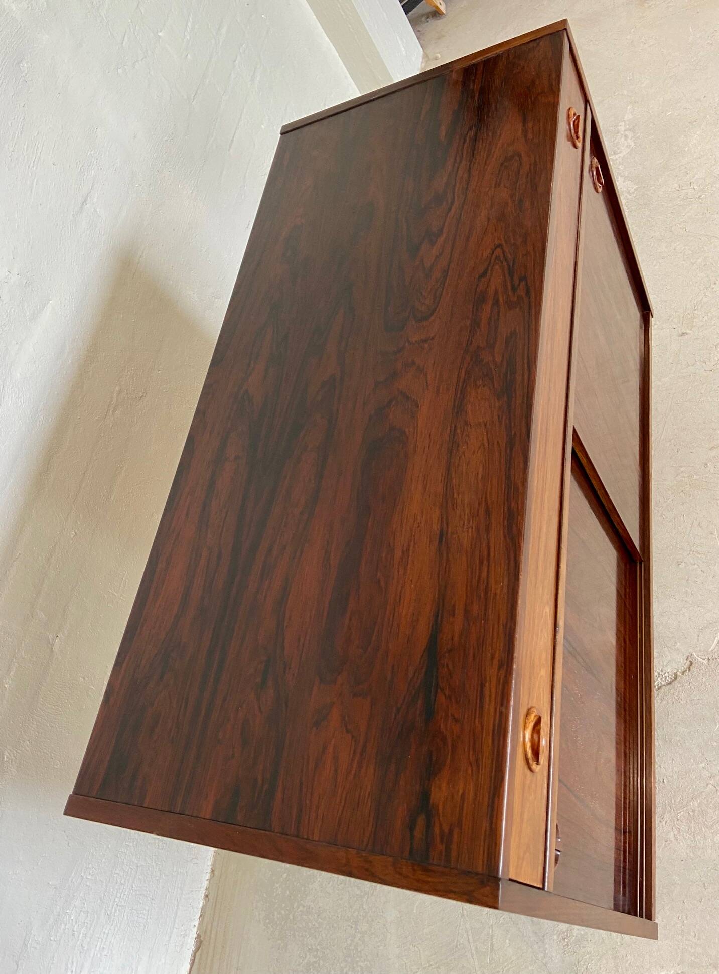 Vintage danish mid century rosewood sliding door cabinet 1960s
