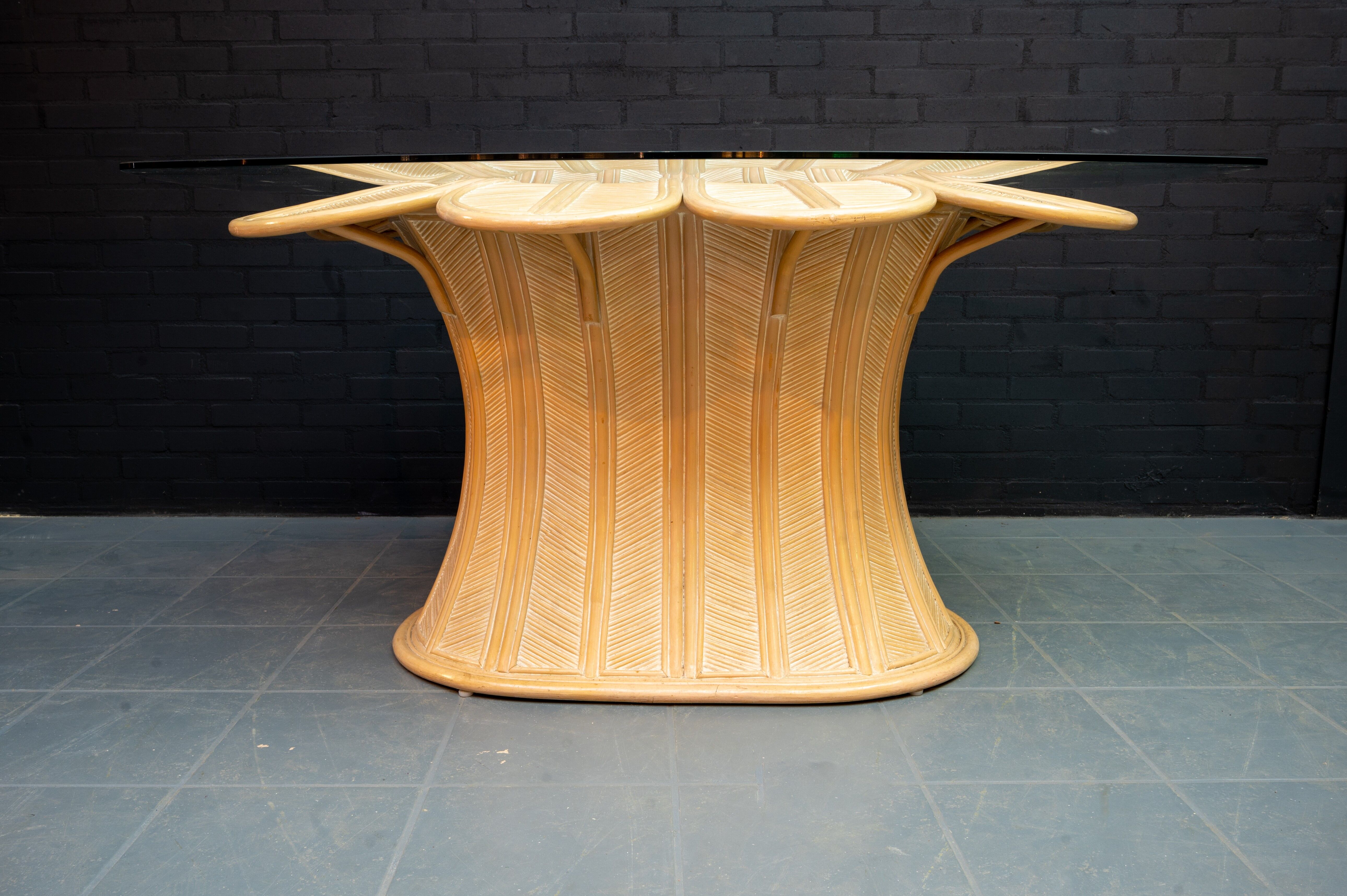 Hollywood Regency Italian rattan dining table 1970