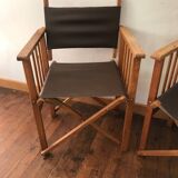 pair of Safari armchairs in wood and leather