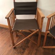 pair of Safari armchairs in wood and leather