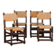 Set of 4 rush-seated chairs in solid oak, 1950.