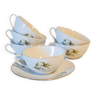 Porcelain tea set with 6 flowered cups