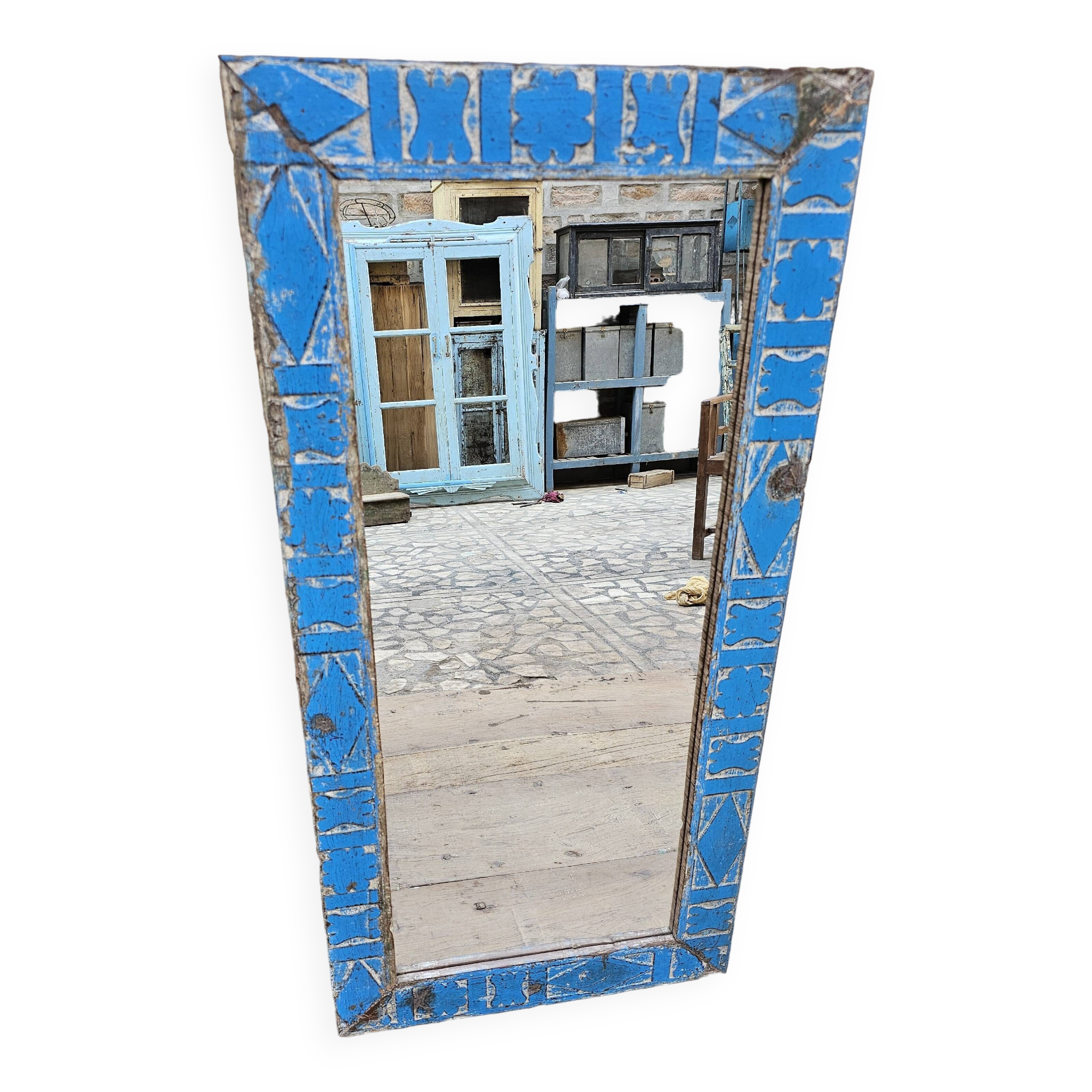 Antique Art Deco mirror in Burmese teak.