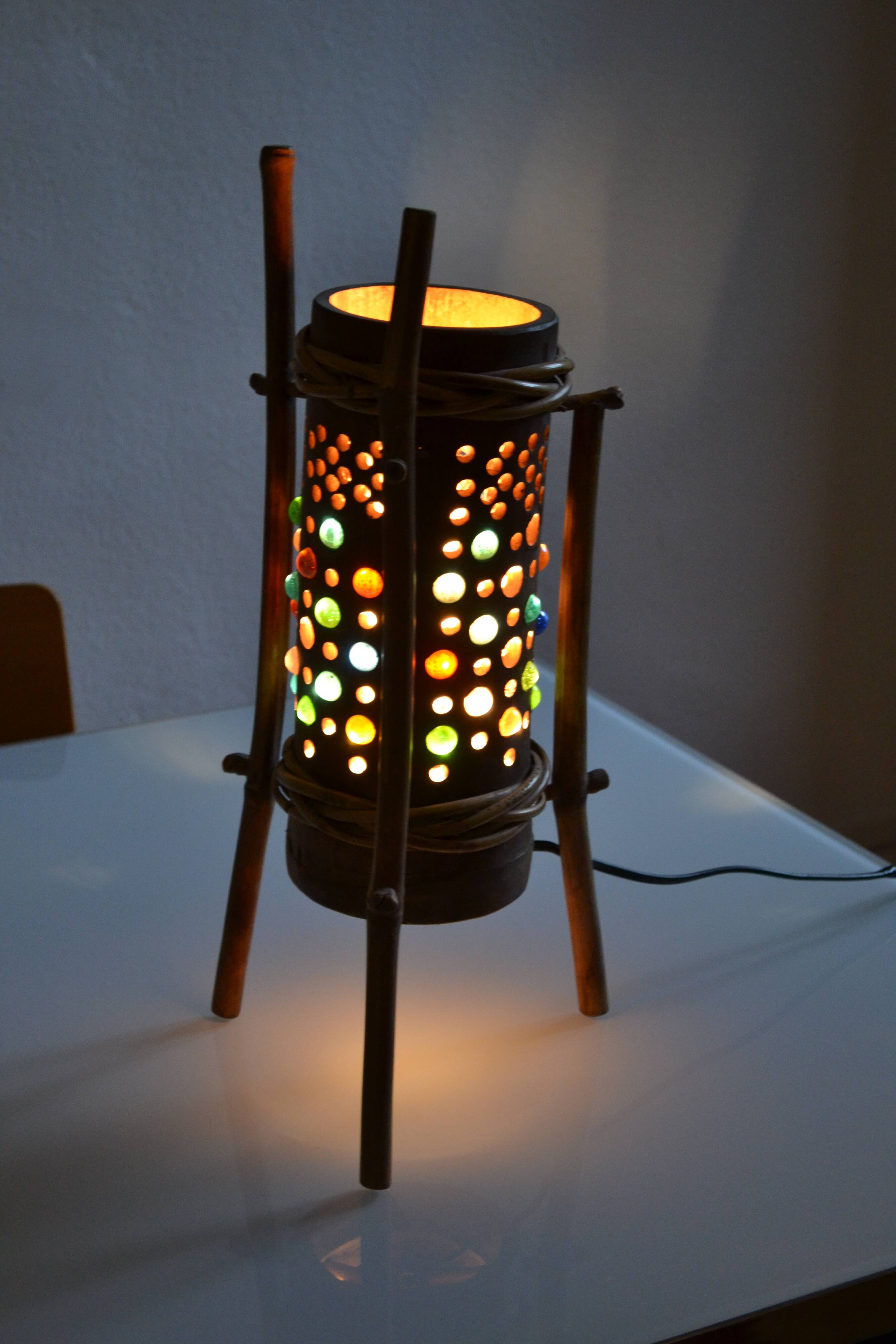 Lampe vintage tripode en bambou