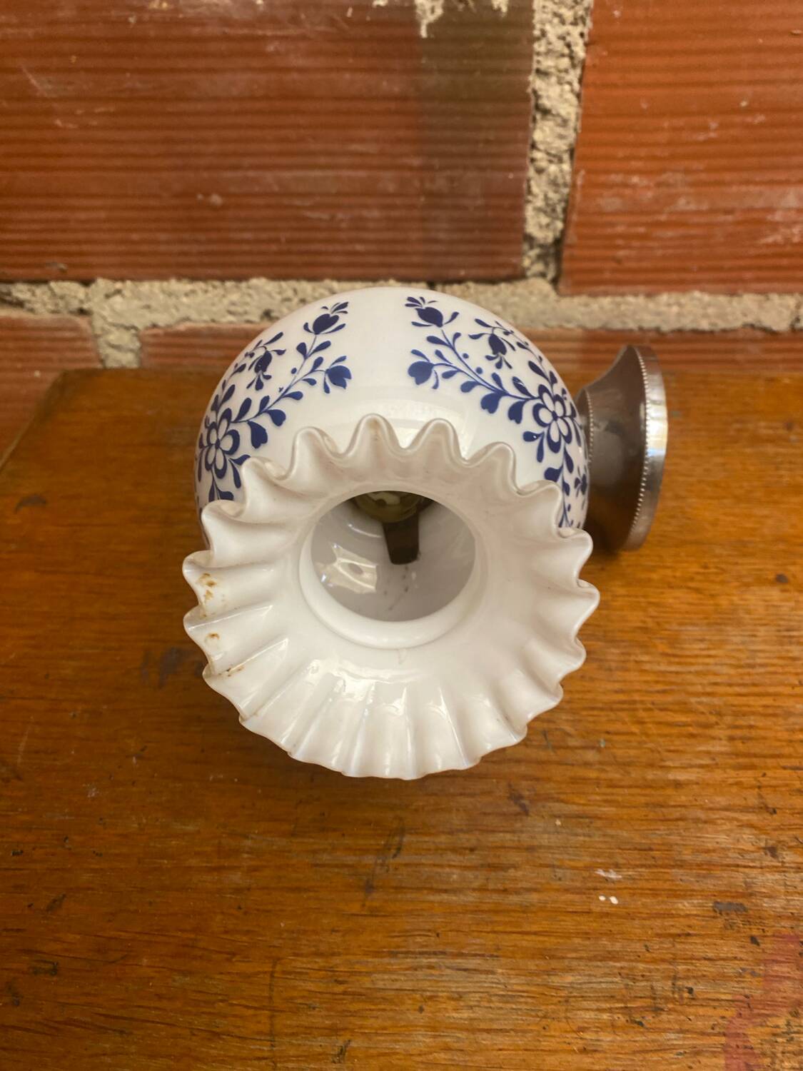 Antique Targetti Style SANKEY Wall Light Chrome Metal + Opaline Flower Decor