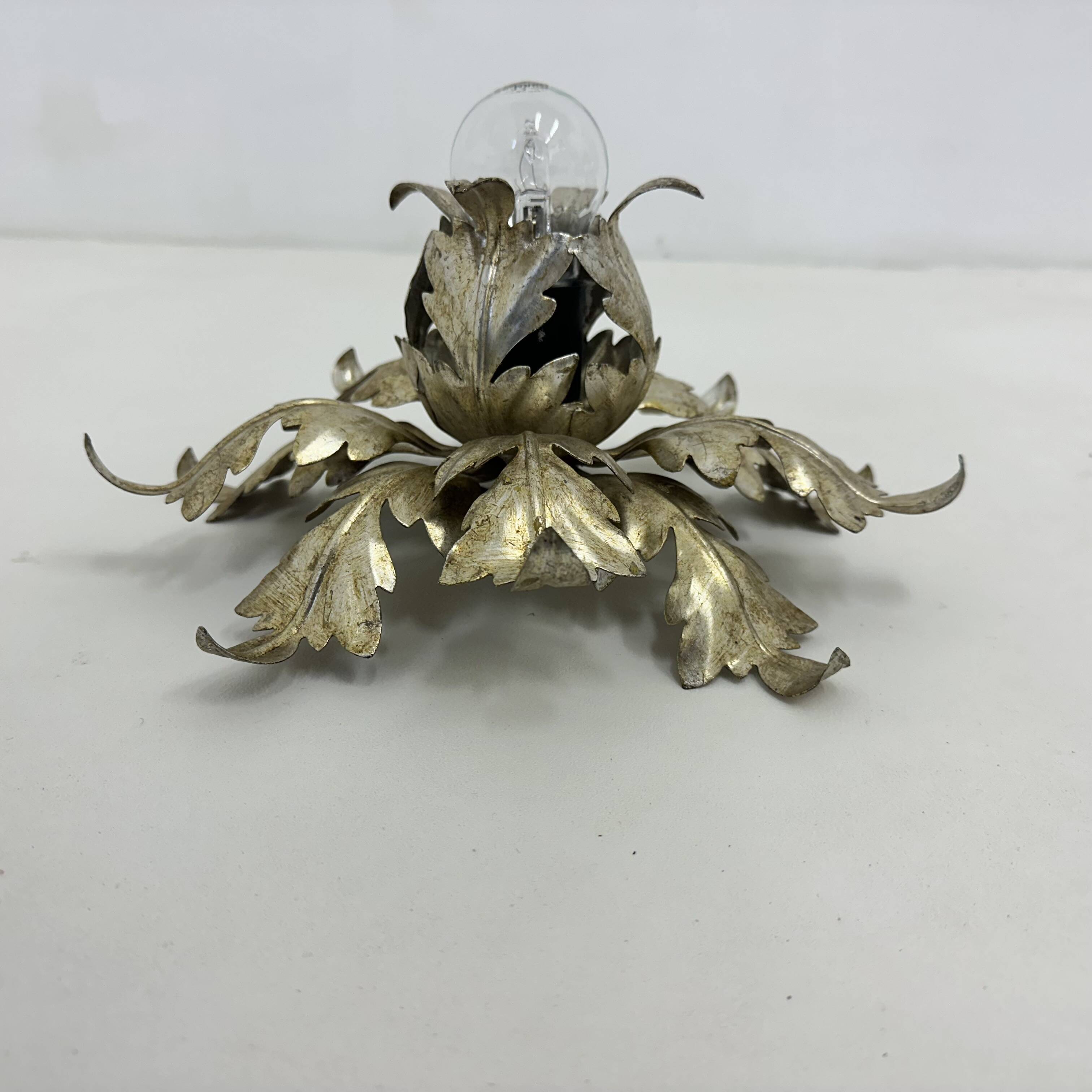 Hollywood regency leaf flower ceiling light flush mount , 1970s