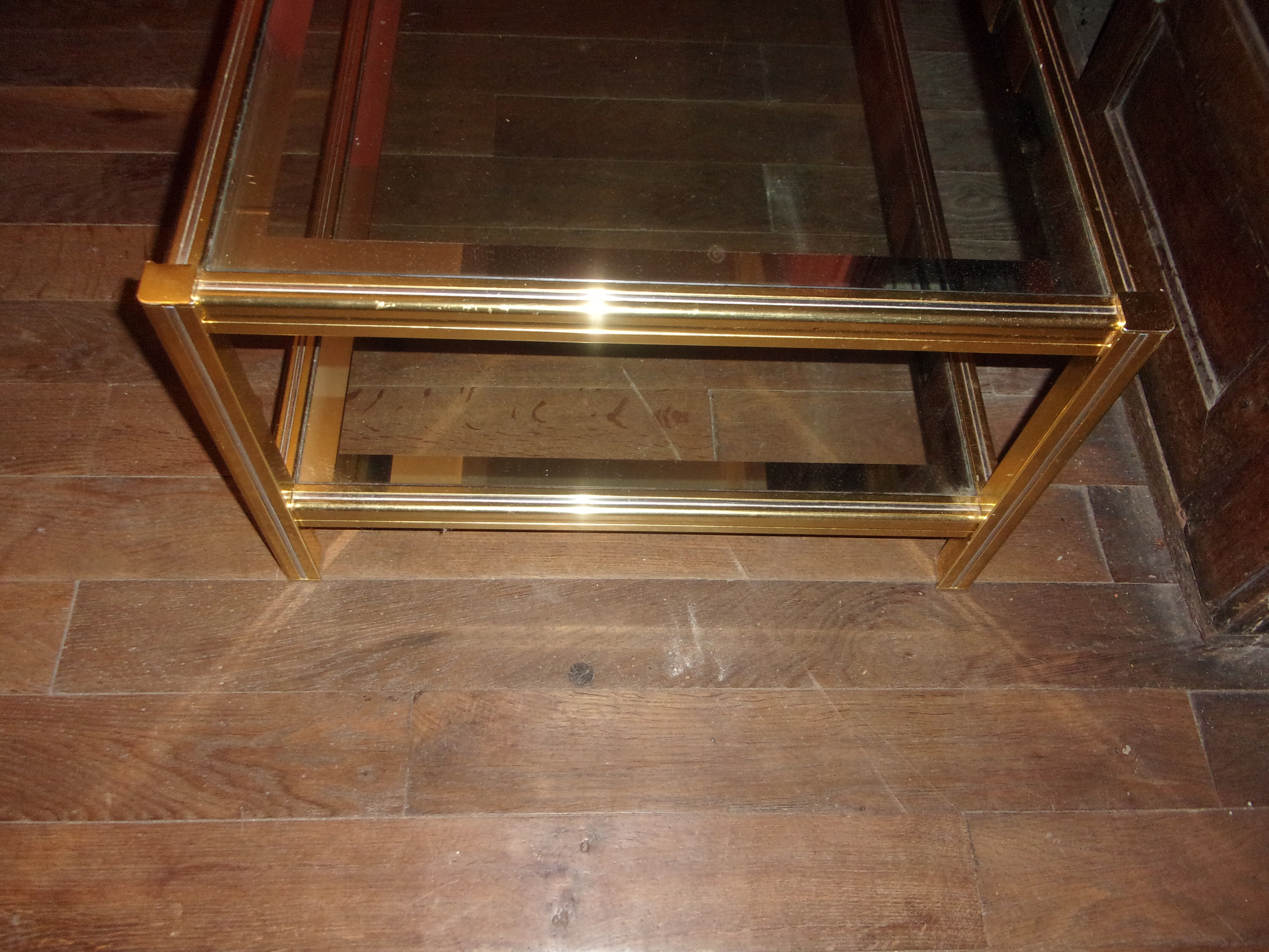 Hollywood regency brass glass coffee table 1960