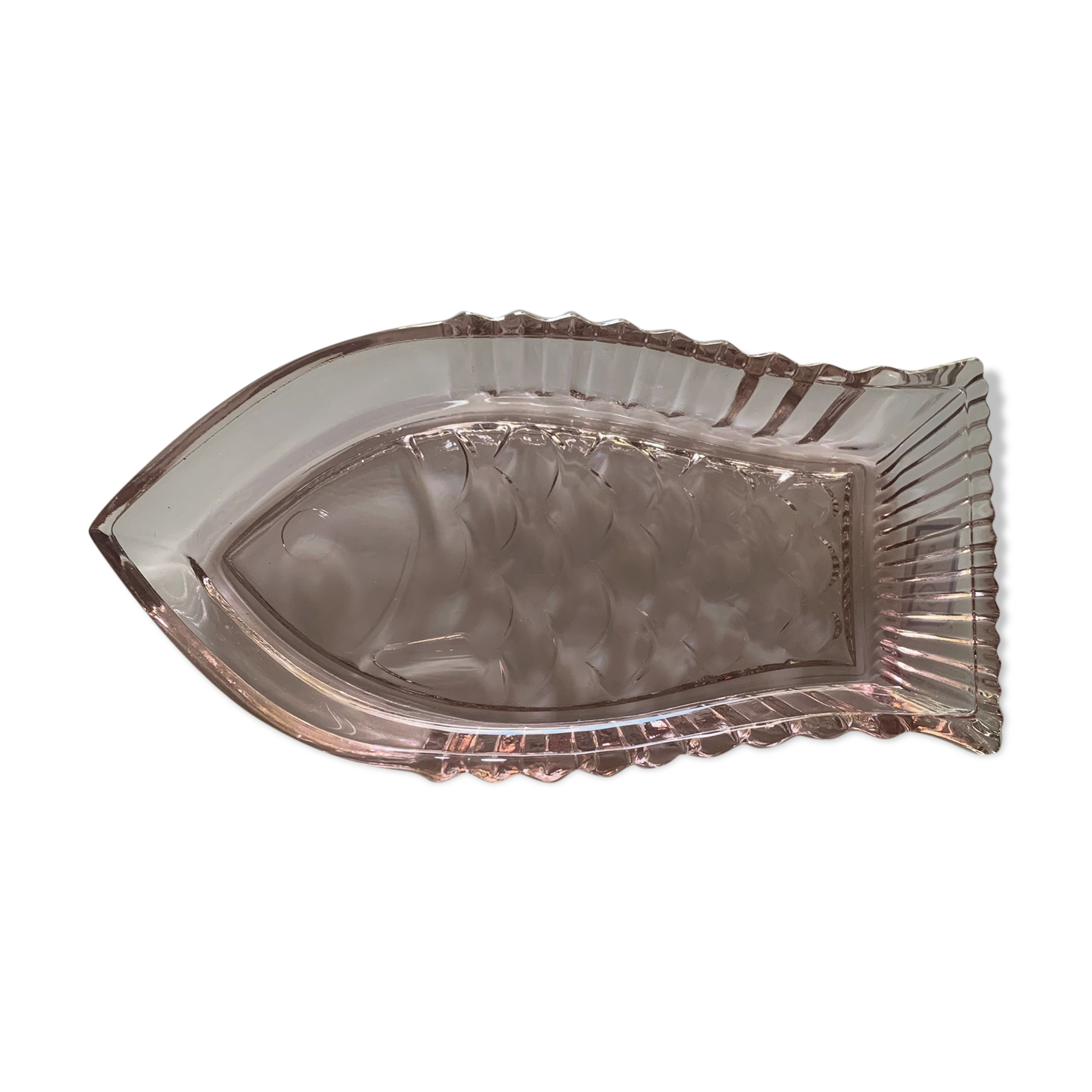 Small fish dish, pink glass