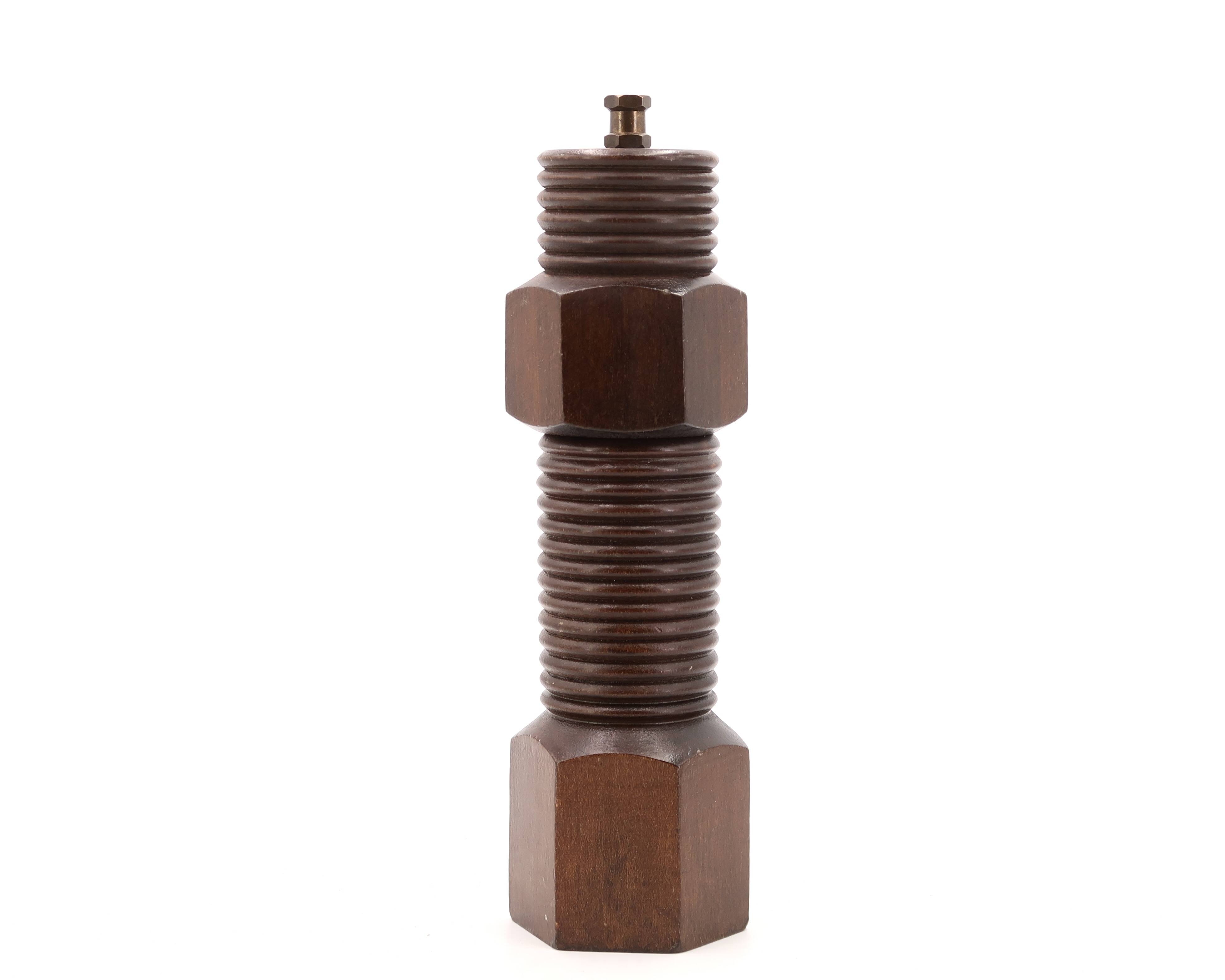 Wooden pepper mill in mechanical style, 1970s