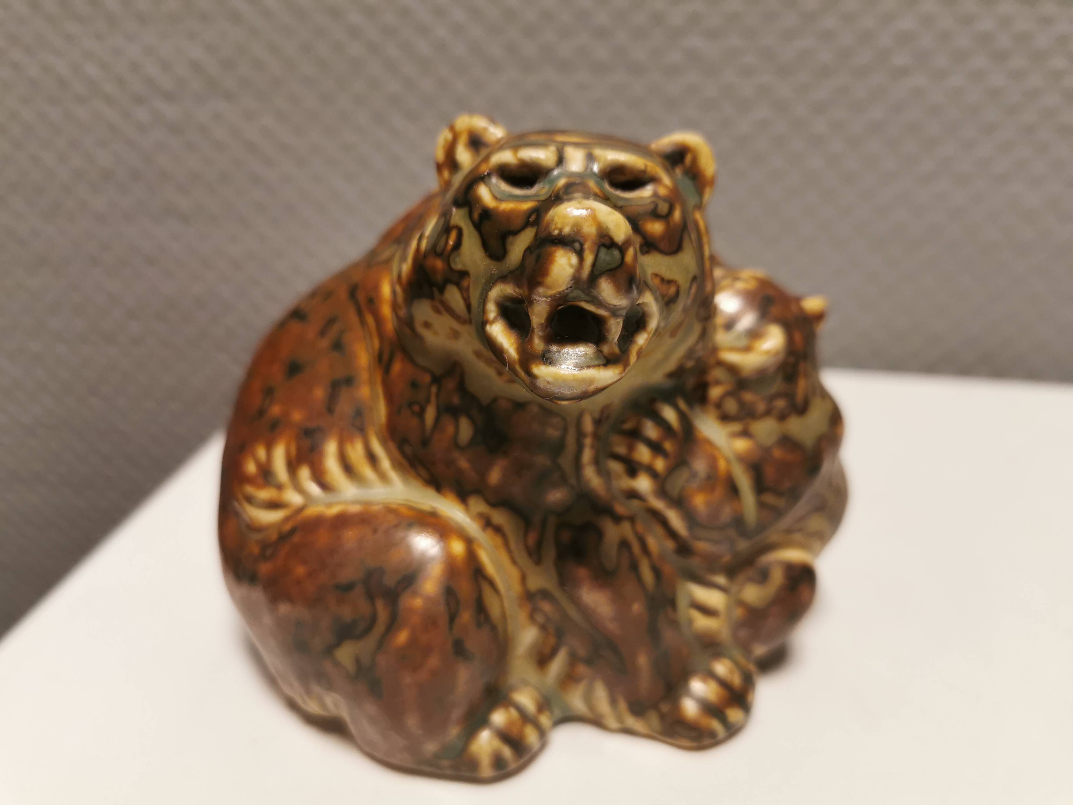 Two bear figurines from Danish Royal Copenhagen mid last century in sung glaze by Knud Kyhn (KK)