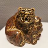 Two bear figurines from Danish Royal Copenhagen mid last century in sung glaze by Knud Kyhn (KK)