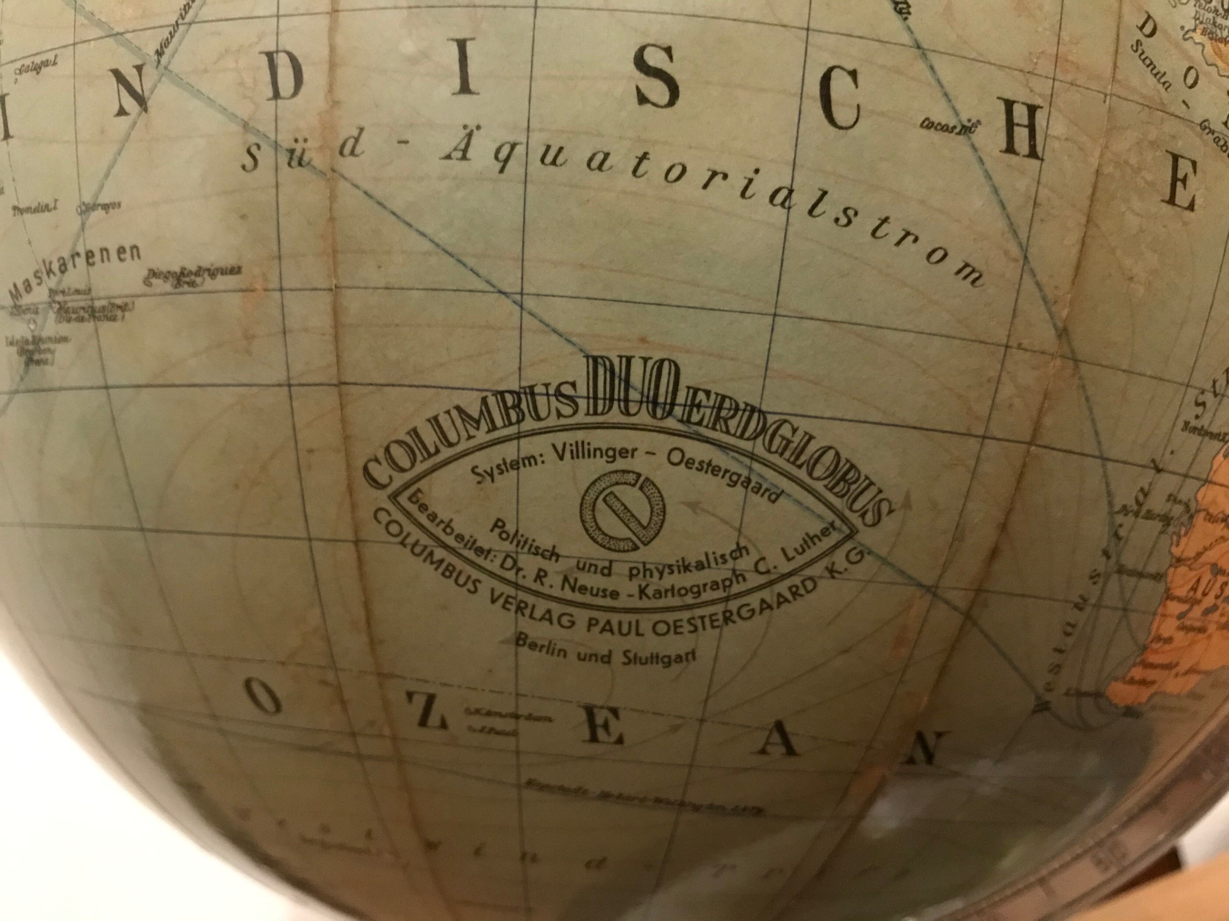 Globe en verre Illuminé de Columbus Paul Oestergaard 1950 vintage design