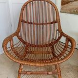Pair of high-back rattan armchairs