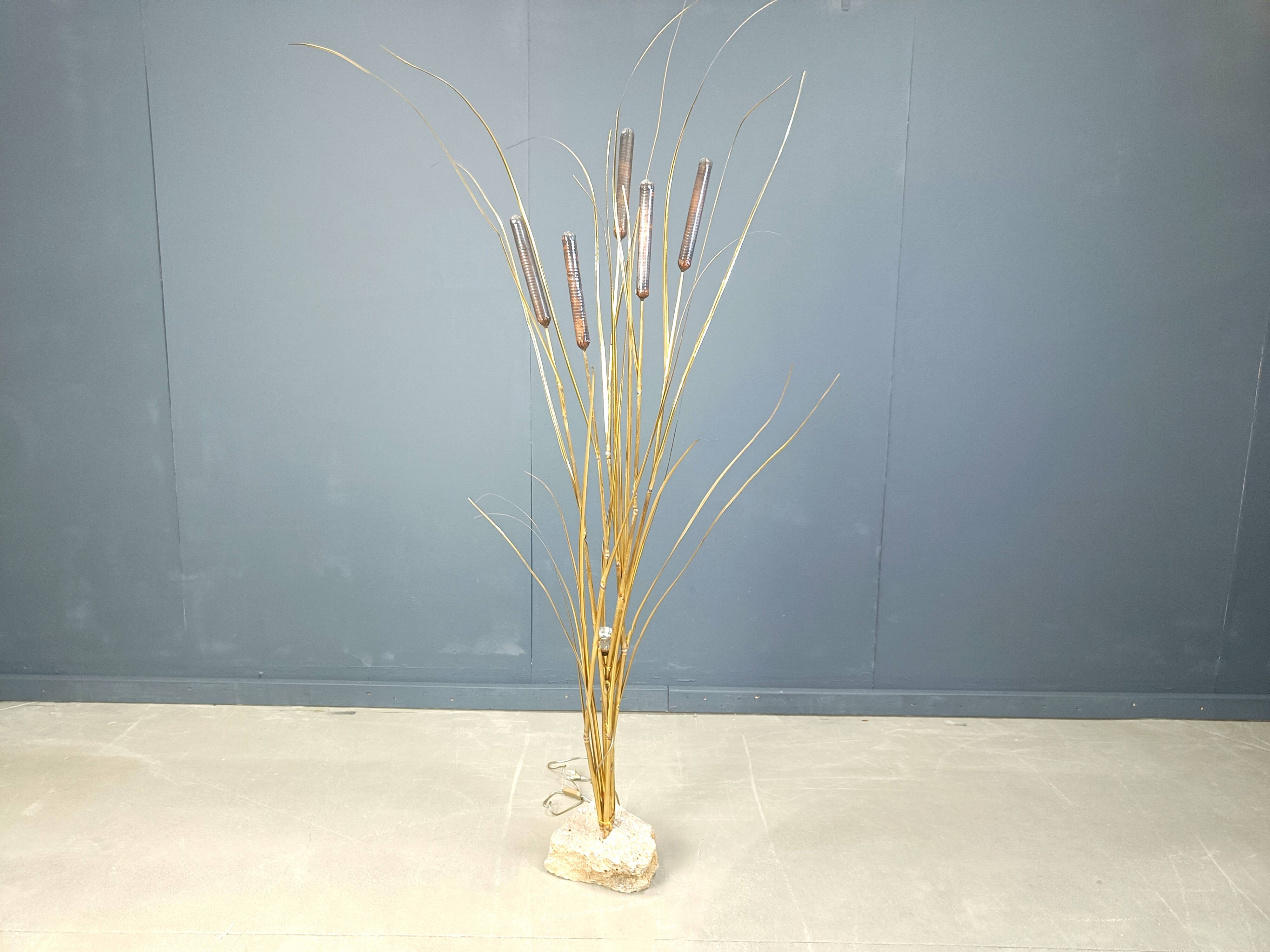 Vintage brass cattail floor lamp by Daniel D'Haeseleer, 1970s