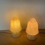 2 Lampes Art Deco Globe Verre De Clichy Jaune.