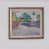 Original Swedish oil on canvas – “Church” by Stig Gilborne – vintage & framed – 67 × 52 cm (26.4" × 20.5")