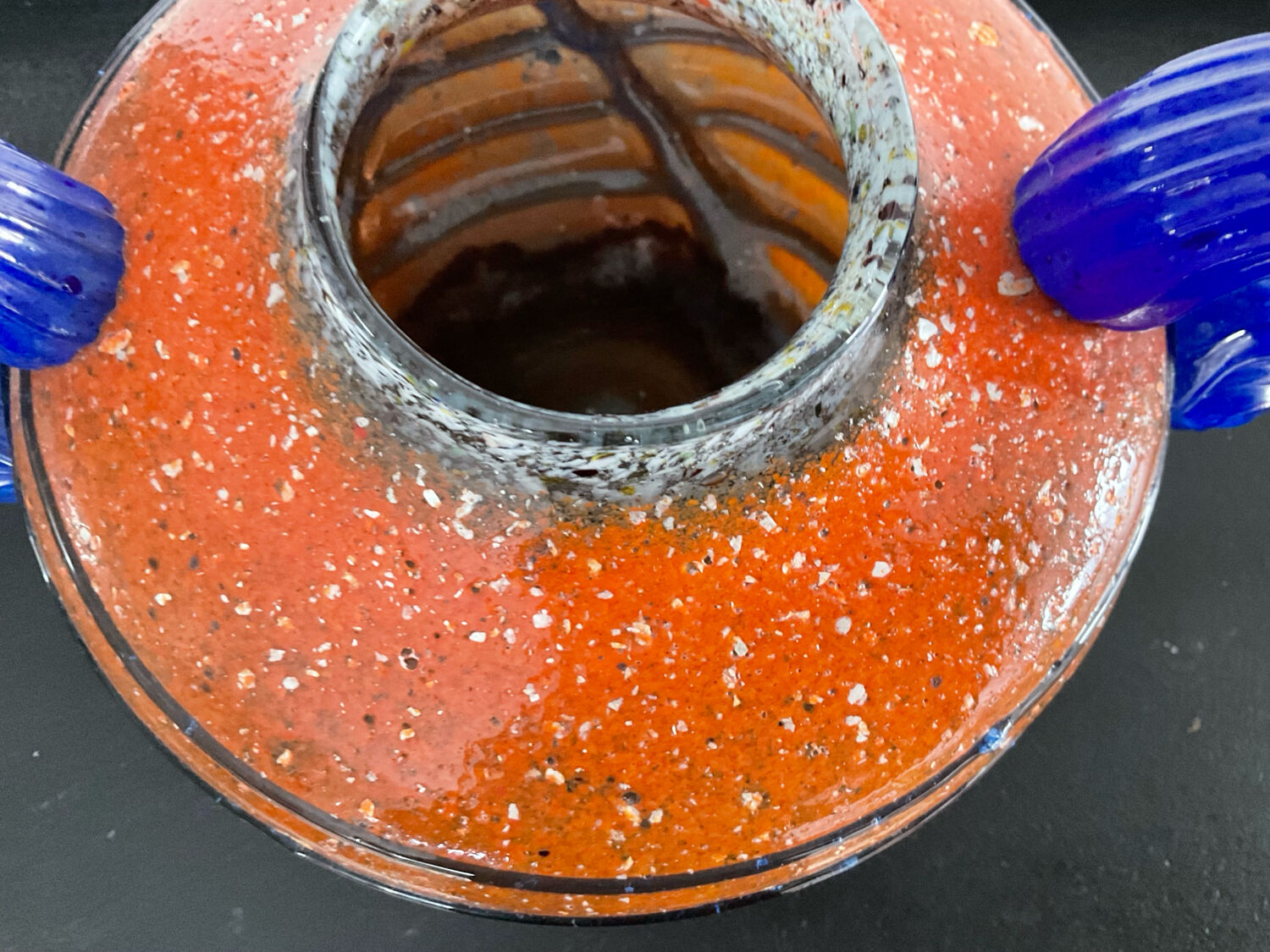 Vintage glass paste vase with handles