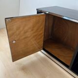 Art Deco Black Lacquered Lowboard with Chrome Fittings, France, 1930s