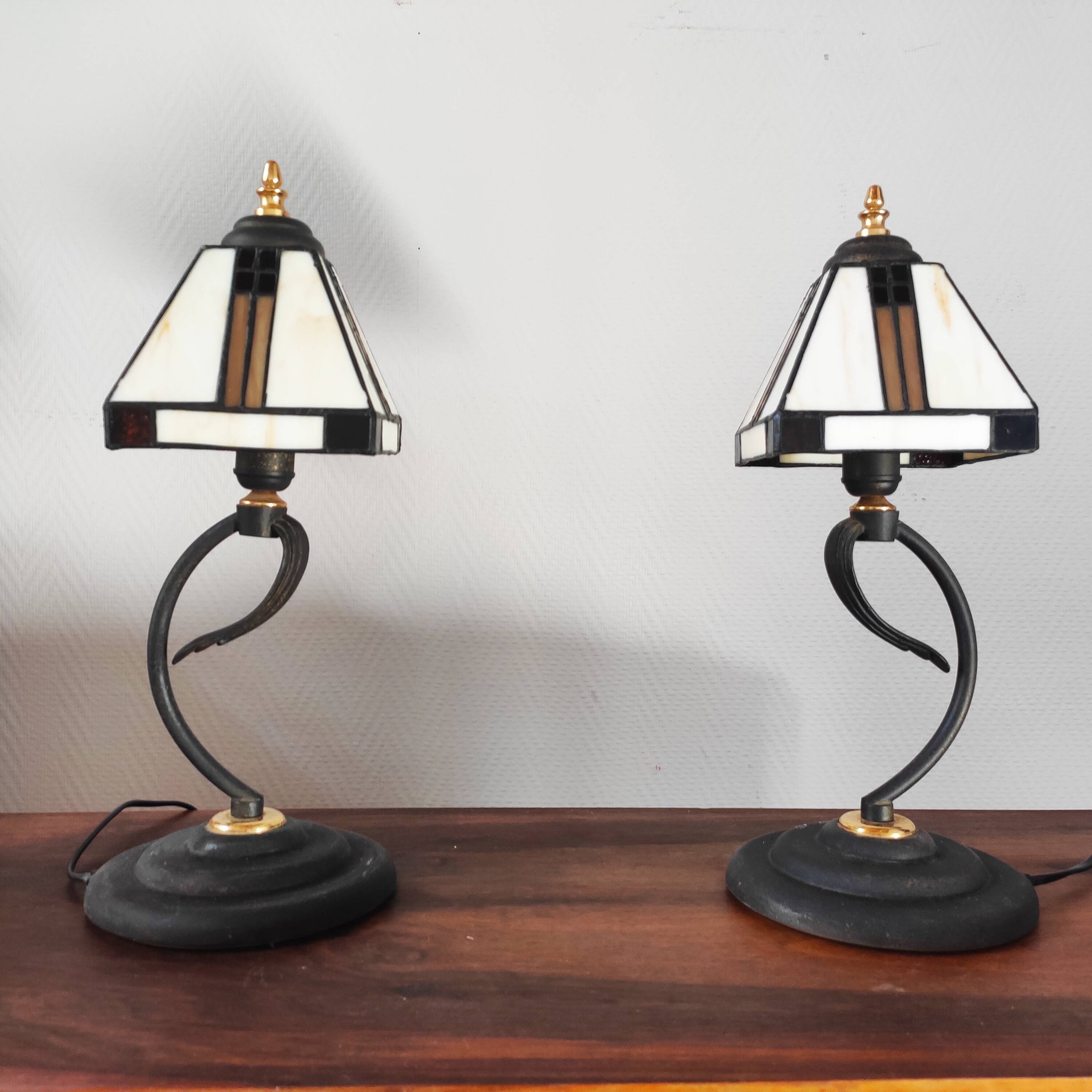 Paire de lampes vintage métal et verre