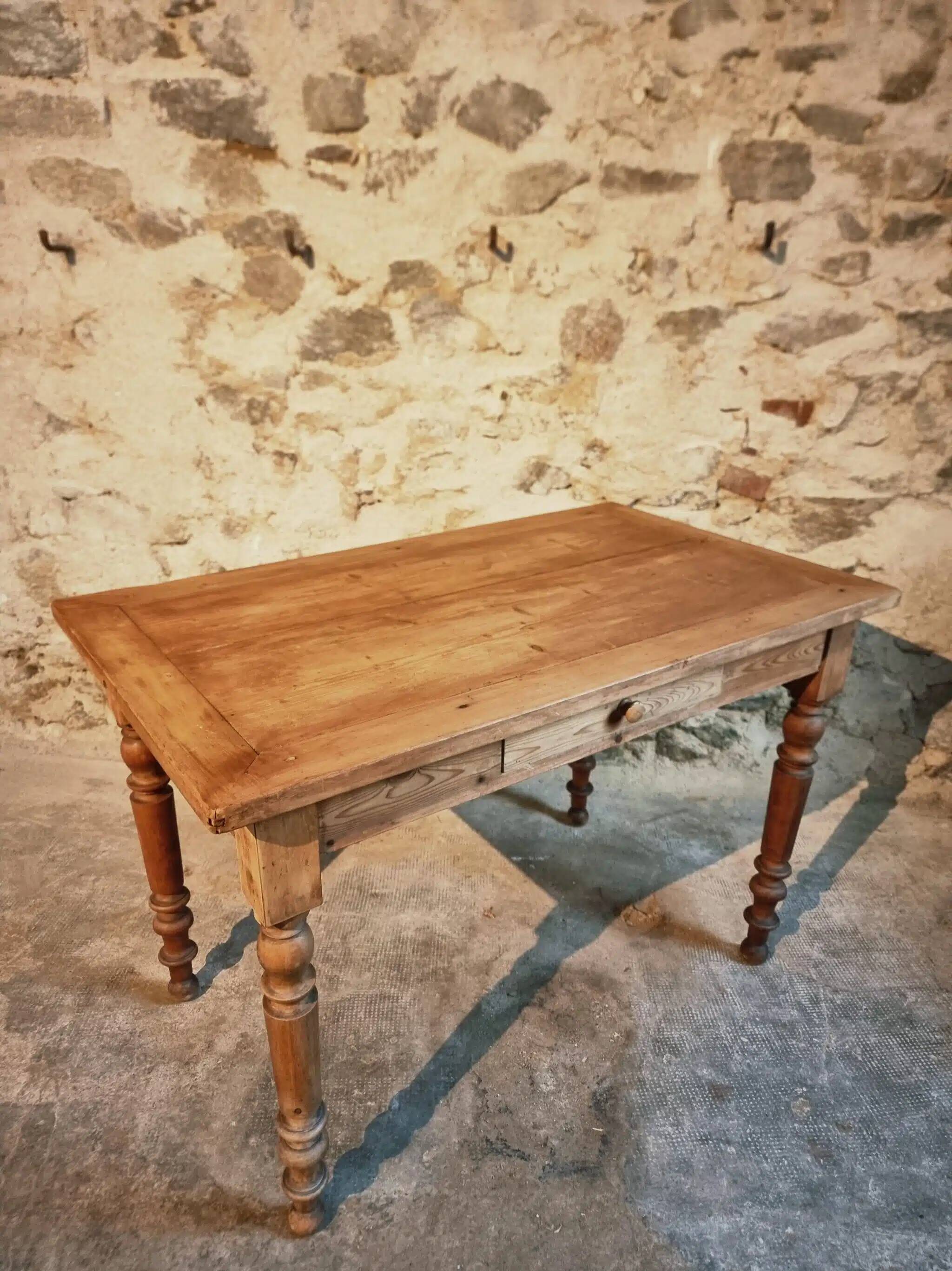 Antique pine and beech kitchen table / desk / work table – France, circa 1900