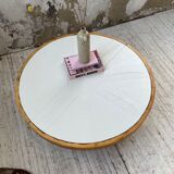 Round coffee table white ceramic and wood