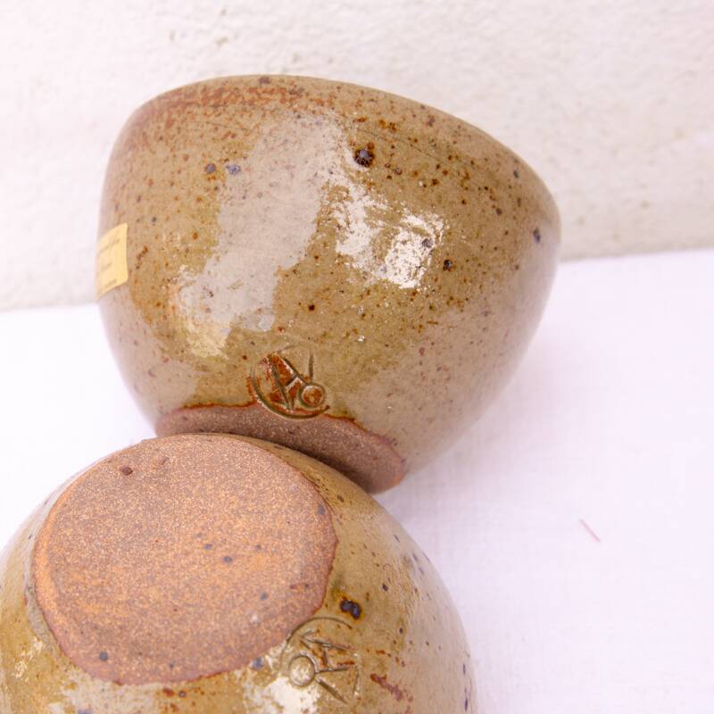 2 large feu la Berne stoneware bowls signed