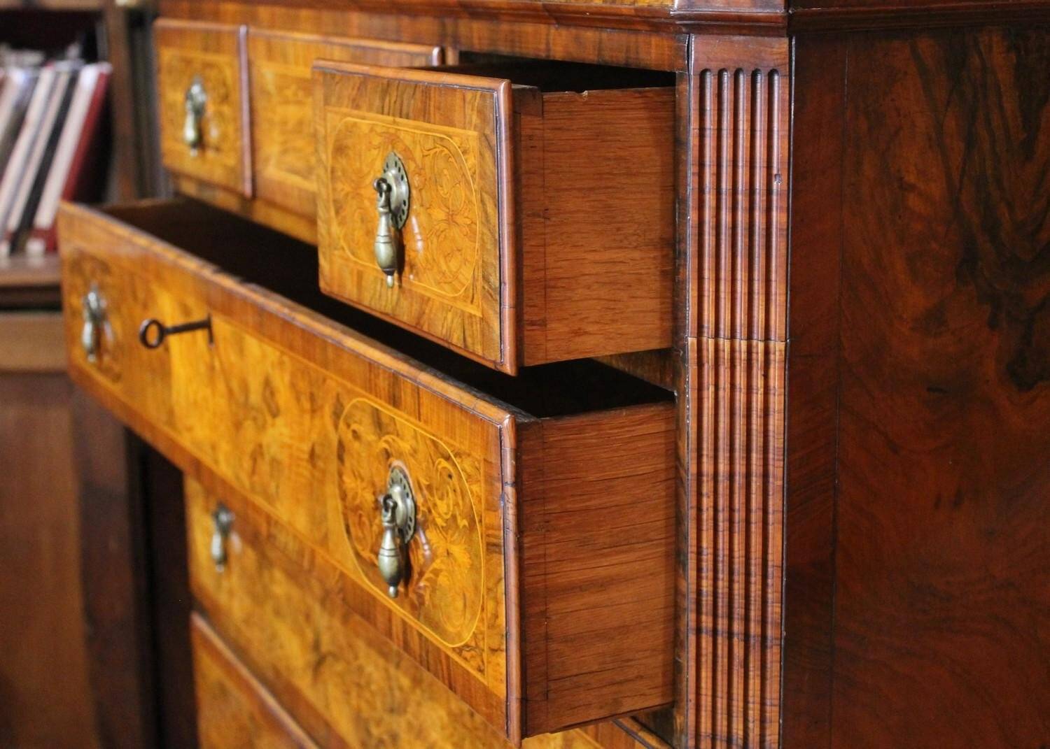 George II Burl Walnut and Marquetry Hightboard, 1890s