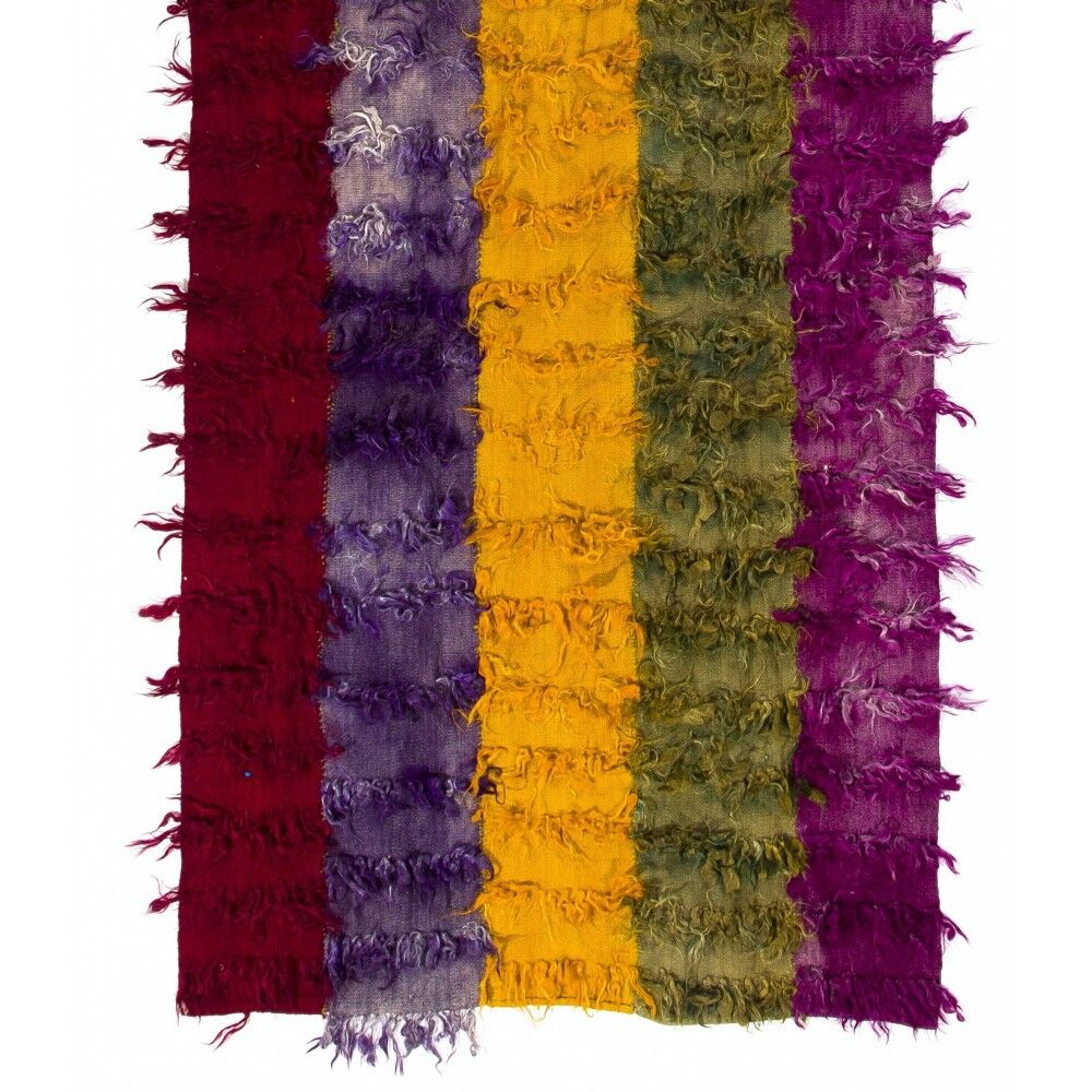 Vintage Hand-Knotted Tulu Runner Rug in Red, Purple, Yellow, Green and Magenta, 100% Mohair Wool