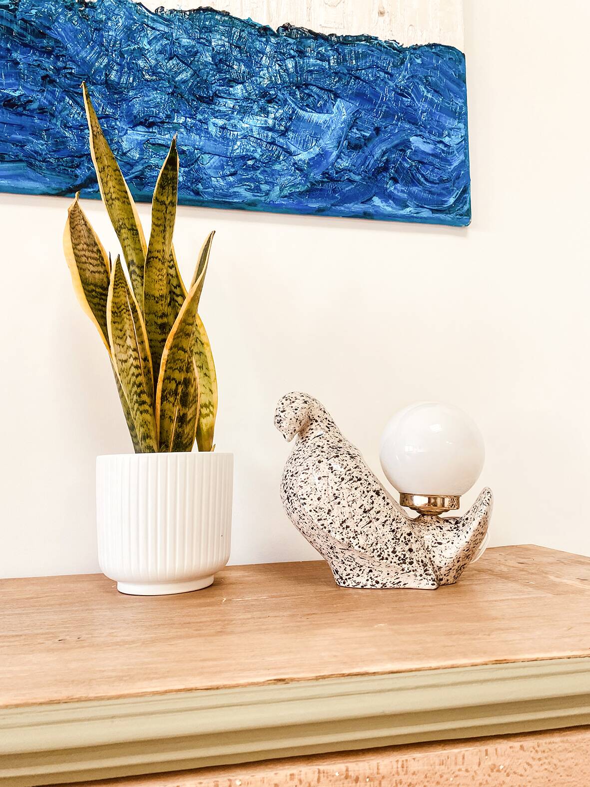 "Speckled dove" ceramic bird lamp, 1970