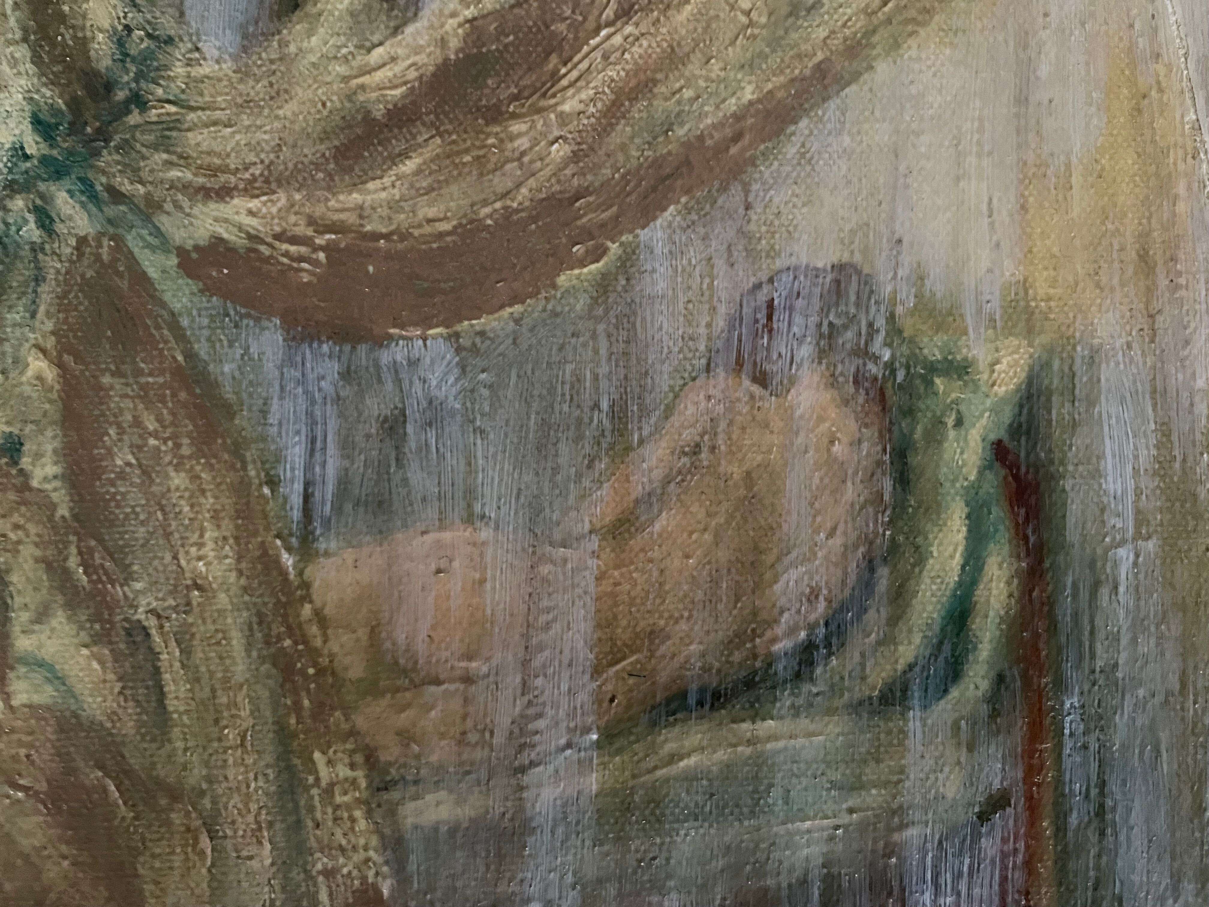 Oil on canvas signed female nude the curtain