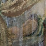 Oil on canvas signed female nude the curtain