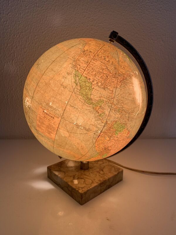 Globe vintage 1960 terrestre verre Perrina marbre mappemonde - 28 cm