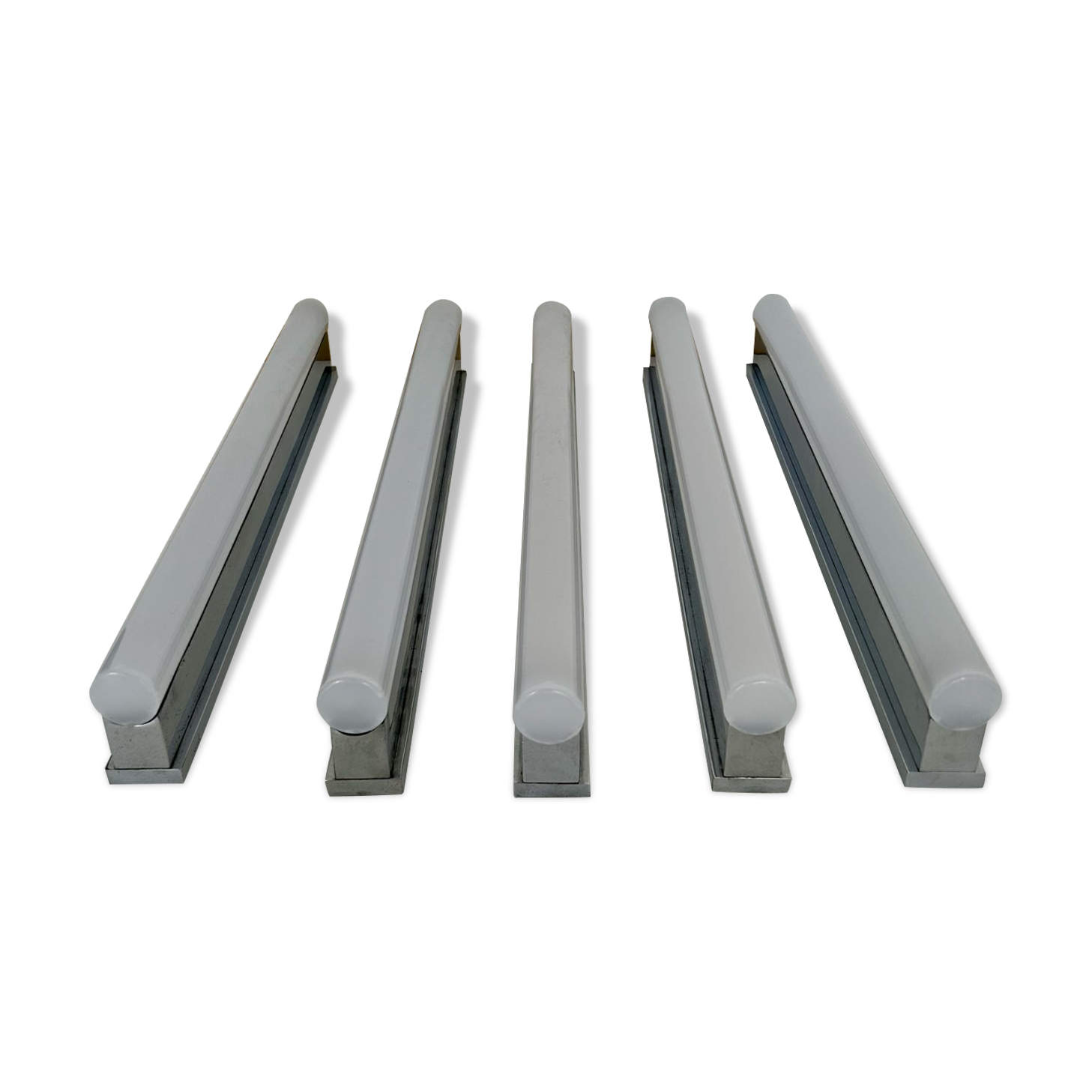 Suite of 5 modernist Perzel, chrome and neon wall lamps, Art deco 1930