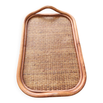 Plateau en rotin et cannage vintage