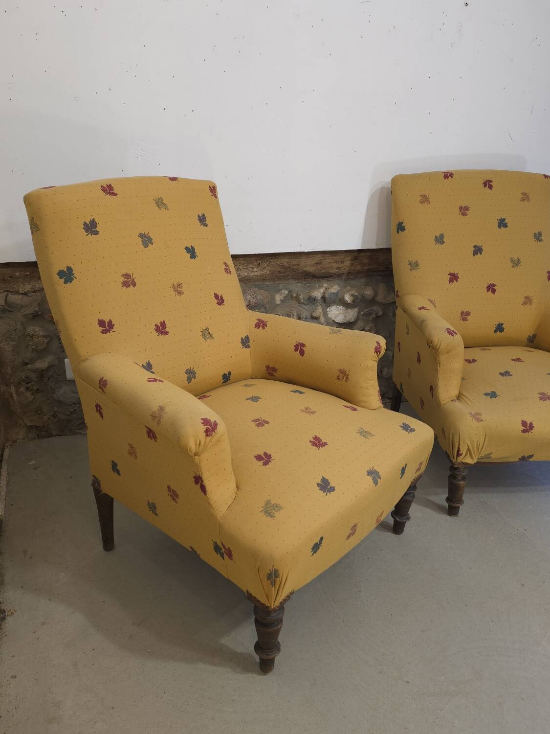Pair of light mustard yellow English armchairs