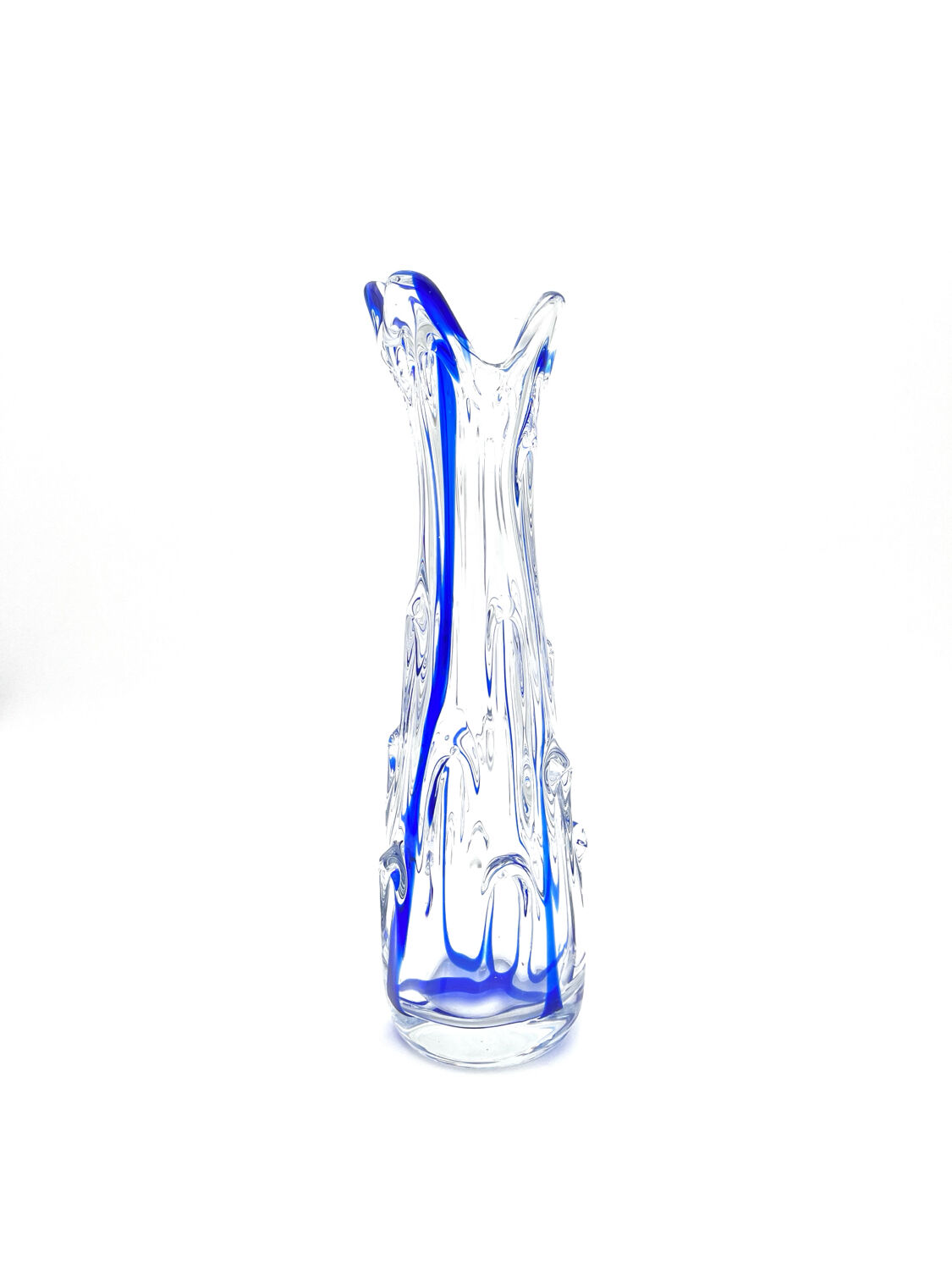 Monumental Murano Vase - Cobalt Blue & Crystal - Organic Design 70s