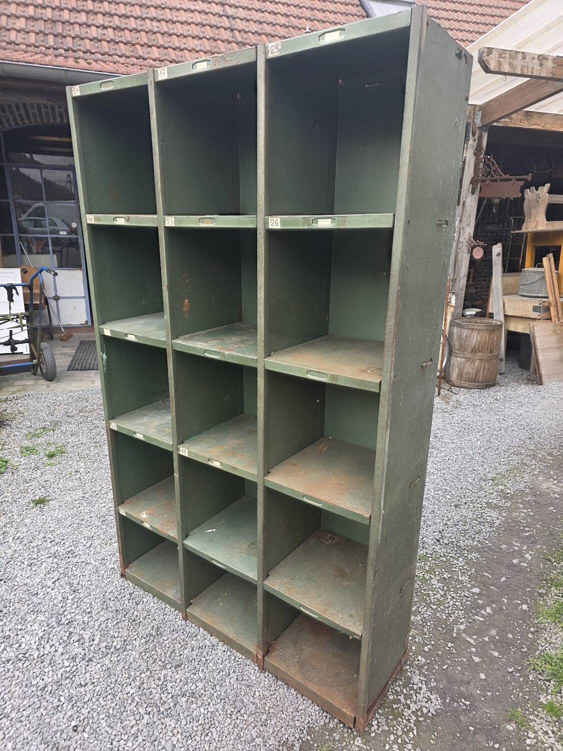 1950s iron workshop storage cabinet.