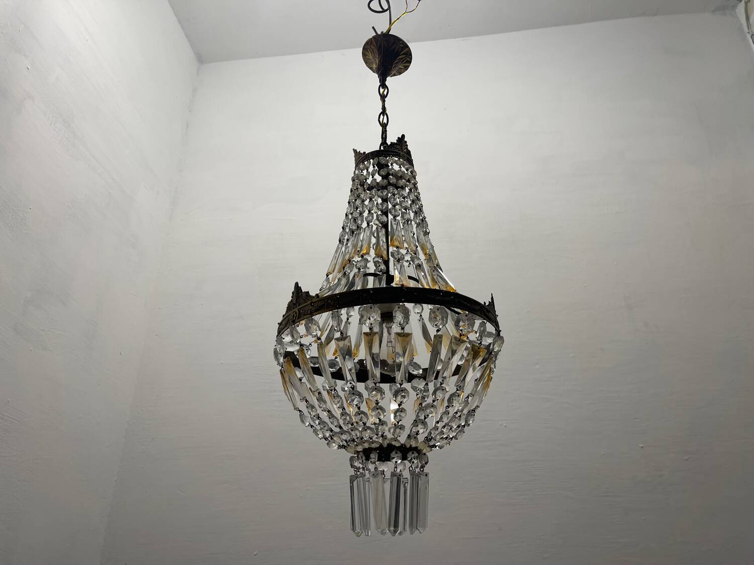 Italian Crystal Basket Chandelier 1960’s